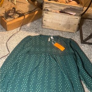 Green floral knit Long Sleeve Top baby doll top - st Patrick’s day, summer night